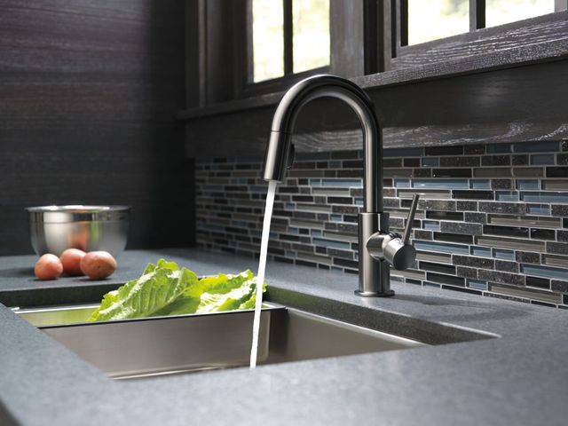 Delta Trinsic® Black Stainless Single Handle Pull-Down Bar/Preparation Faucet with Limited Swivel-3