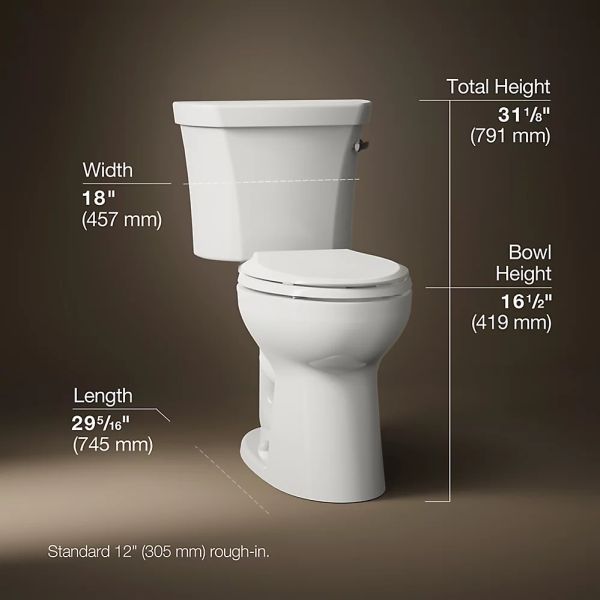 KOHLER® Highline® Biscuit 2-Piece 29" Right-Hand Trip Elongated Toilet, 1.28 Gpf-4