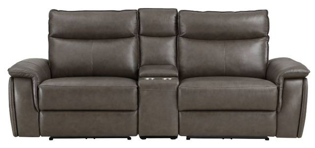 Homelegance® Maroni Dark Brown Double Power Reclining Loveseat with Center Console and Power Headrests-1
