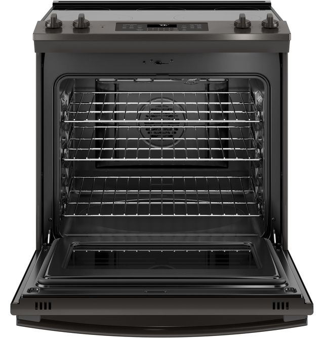 GE® 30" Slide In Electric Convection Range-Black Stainless-1