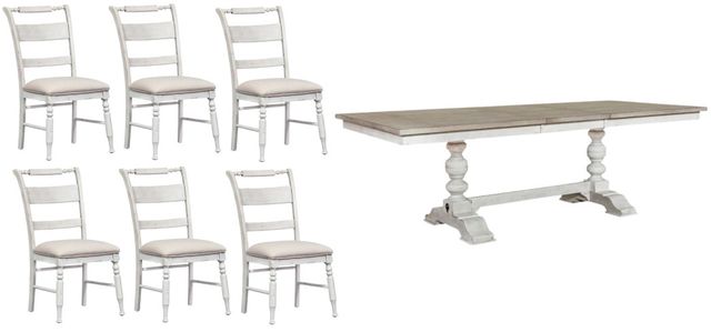 Liberty Furniture Whitney 7-Piece Antique Linen/Weathered Gray Trestle Table Set-0
