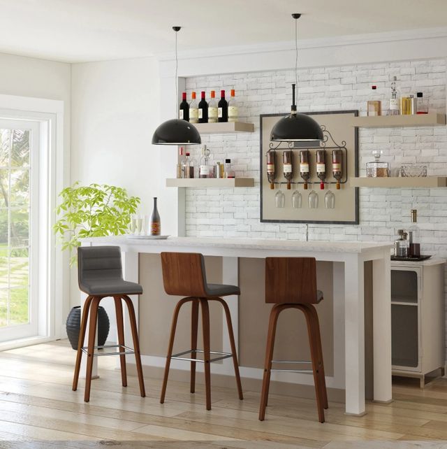 Armen Living Vienna 4-Piece Gray/Walnut Swivel Barstool Set-1