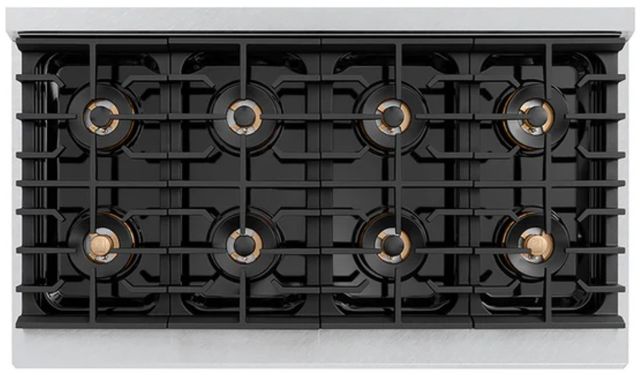 ZLINE Autograph Edition Paramount 48" 6.7 Cu. Ft. Satin Stainless Steel Gas Range with 8 Burner DuoPro™ Cooktop, Dual Ovens, Black Matte Doors and Polished Gold Accents-2
