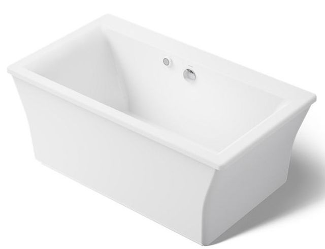 KOHLER® Stargaze® White 60" x 34" Freestanding Heated BubbleMassage™ Air Bath with Bask® Heated Surface and Straight Shroud-0