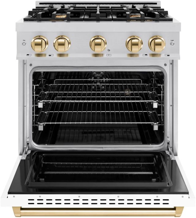 ZLINE Classic Autograph Edition 30" Stainless Steel Pro Style Dual Fuel Range with White Matte Door and Polished Gold Accents-1