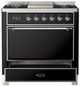 Ilve® Majestic III 36" Glossy Black Pro Style Dual Fuel Natural Gas Range with Solid Door and Chrome Trim-2