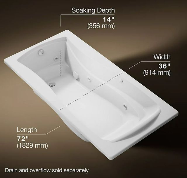 KOHLER® Mariposa® White 72" x 36" Alcove Whirlpool Bath - Right Drain-2