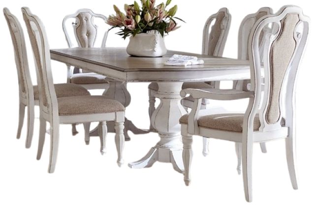 Liberty Furniture Magnolia Manor 7-Piece Antique White/Ivory/Weathered Bark Double Pedestal Dining Set-0