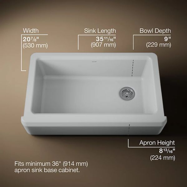 KOHLER® Riverby® Ice Gray 36" Undermount Single-Bowl Farmhouse Workstation Kitchen Sink with Accessories-2