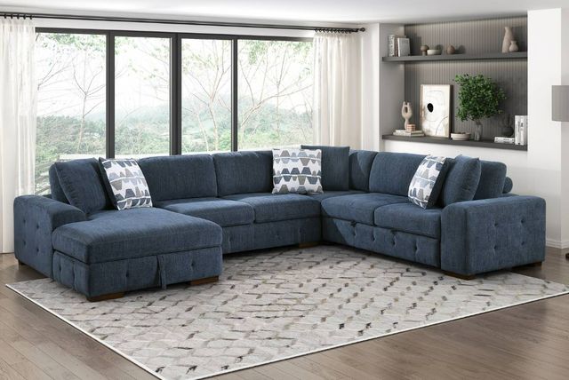 Homelegance® Raife 4-Piece Blue Sectional with Left Chaise-1