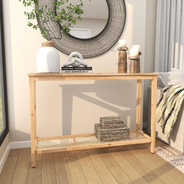 Deco Marche Glass Top Console Table with Glass Top and Brown Base-3