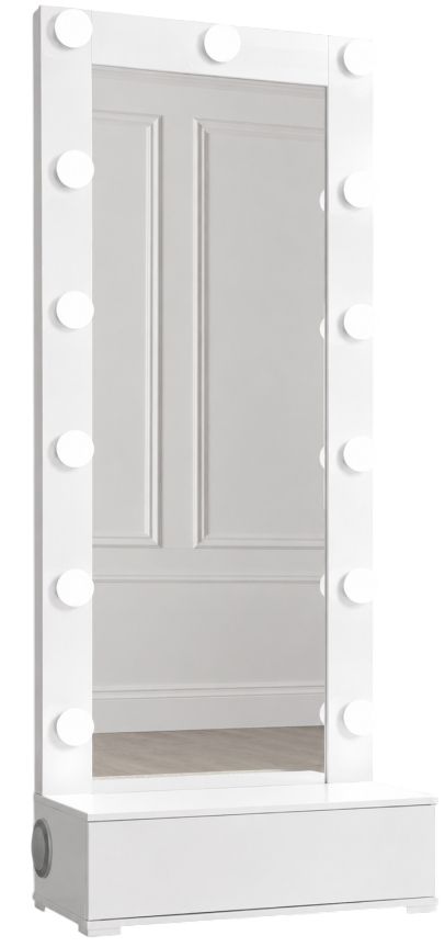 Global Furniture USA Ella White Narrow Tall Mirror with Drawer and Speaker-0