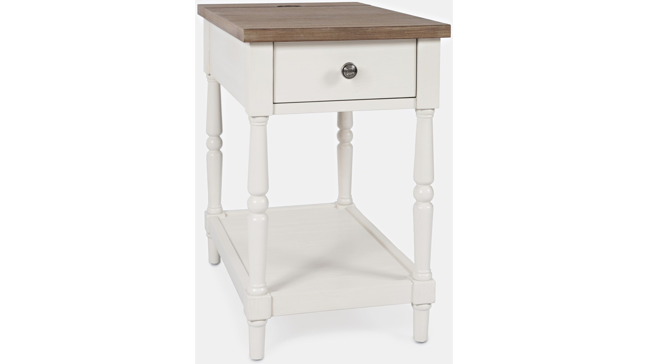 Jofran Grafton Farms Brown Power Chairside Table with Antique