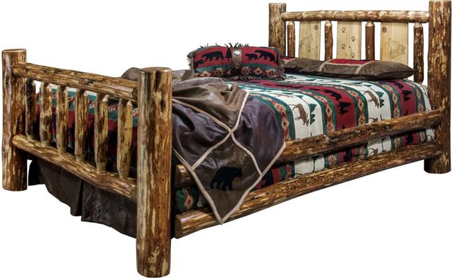 Montana Woodworks® Glacier Country Stain & Clear Lacquer Full Bed with Laser Engraved Wolf Design-3