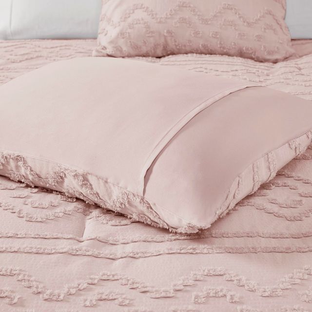 Olliix by Madison Park Annie Solid Blush Full/Queen Clipped Jacquard Comforter Set-3