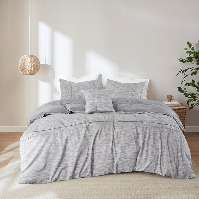 Olliix by Clean Spaces Dover 5 Piece Organic Cotton Oversized Grey Full/Queen Comforter Cover Set-1