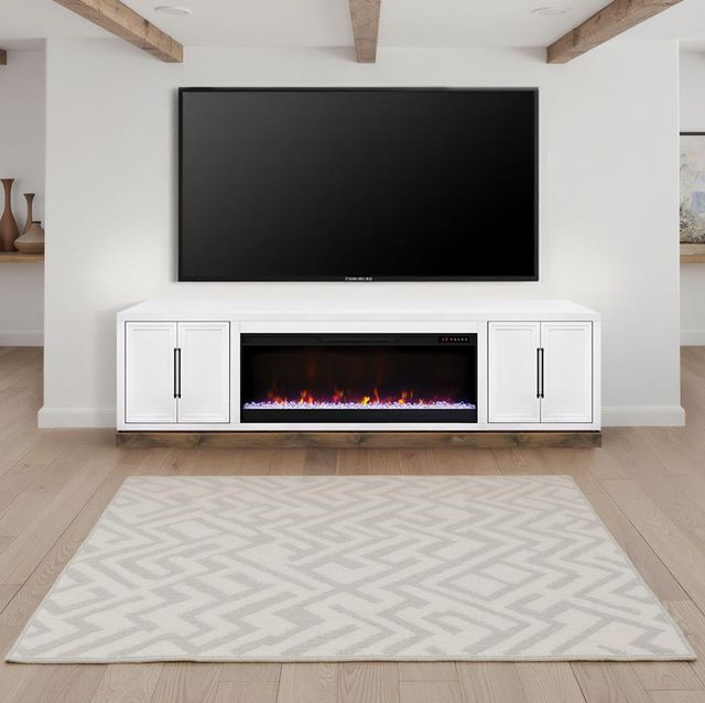 Legends Home Nora Barnwood/Jasmine White 94" Fireplace TV Console-1