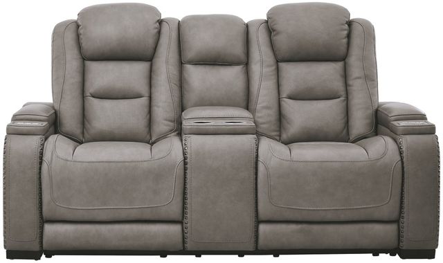 Signature Design by Ashley® The Man-Den Gray Power Reclining Loveseat with Adjustable Headrest-1