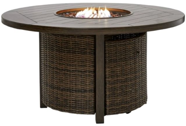 Signature Design by Ashley® Drakes Beach Dark Brown Aluminum/Wicker Outdoor Fire Pit Table-2
