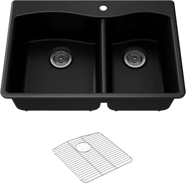 KOHLER® Kennon® Matte Black 33" Top/Undermount Double-Bowl Kitchen Sink-0