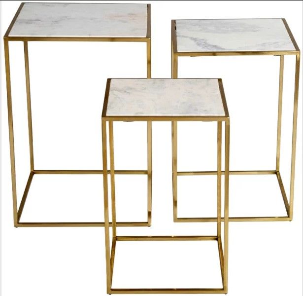 Jofran Inc. Global Archive Sorrento 3-Piece White Nesting Table Set with Gold Base-3