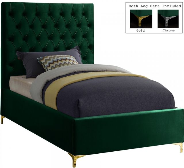 Meridian Furniture Cruz Green Velvet Twin Bed-0