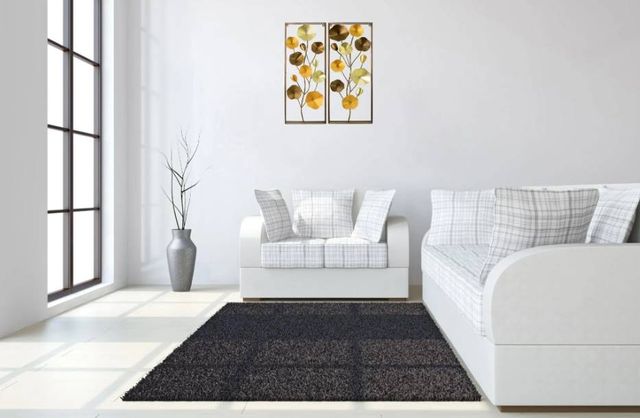 Classy Art 2-Piece Brown/Gold/White Flower Panels Wall Decor Set-2