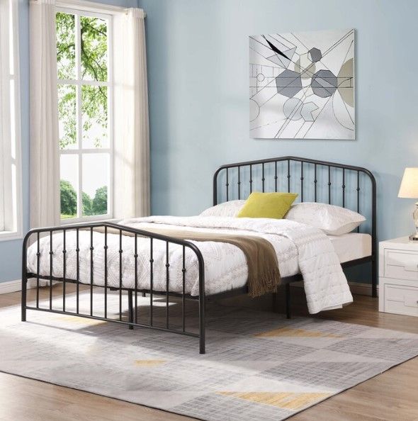 Milton Greens Stars Black Full Arc Metal Platform Bed-1