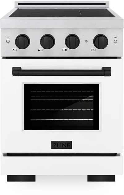 ZLINE Autograph Edition 24 in. 3.2 cu. ft. Paramount Induction Range with 3 Element Cooktop and Electric Convection Oven in Satin Stainless Steel with White Matte Door and Matte Black Accents (SINRSZ-WM-24-MB)