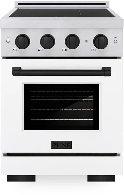 ZLINE Autograph Edition Paramount 24" Satin Stainless Steel Pro Style Induction Range with White Matte Door and Matte Black Accents-0