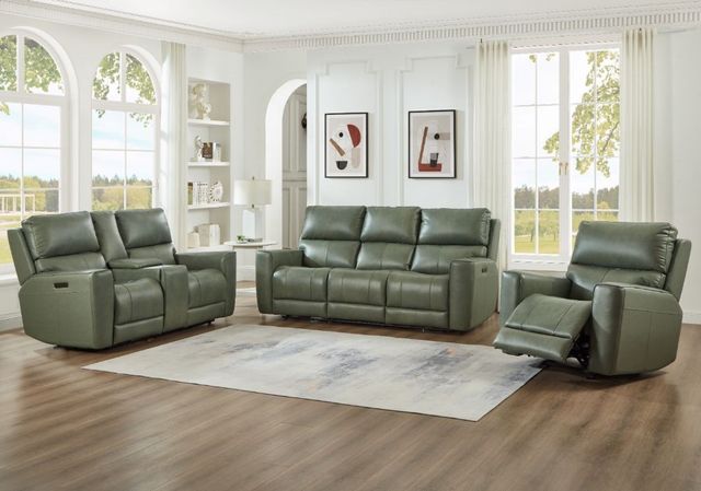 Leather Italia™ Cambria Laredo Sage Moss Power Reclining Loveseat with Console-2