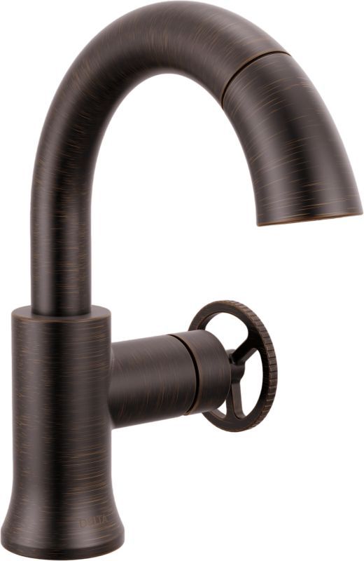 Delta Trinsic® Venetian Bronze Single Handle Wheel Pull-Down Bathroom Faucet with Drain-0