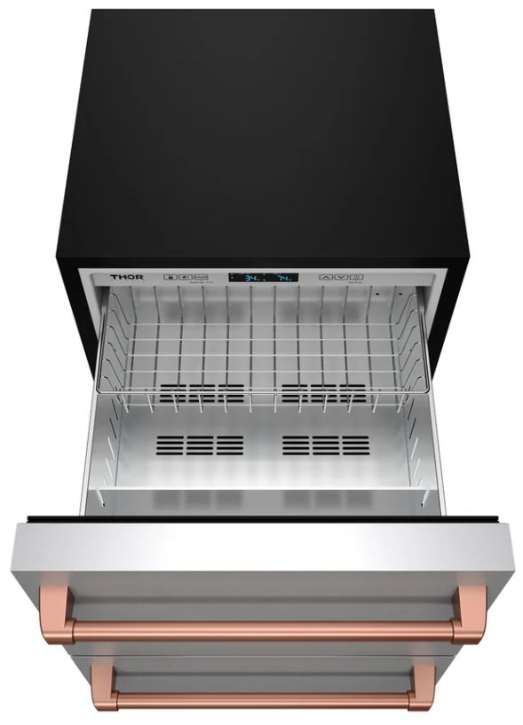 Thor Kitchen® Gordon Ramsay 24" 5.4 Cu. Ft. Stainless Steel Outdoor Under-Counter Refrigerator with Rose Gold Handle-1