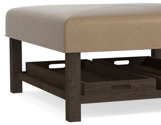 Bassett® Furniture Lori Sable Leather Square Ottoman with Trays-1