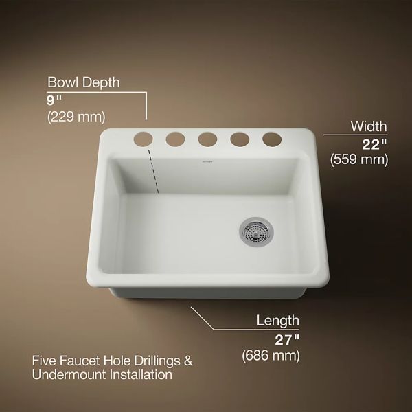 KOHLER® Riverby® Dune 27" Undermount Single-Bowl Kitchen Sink-3