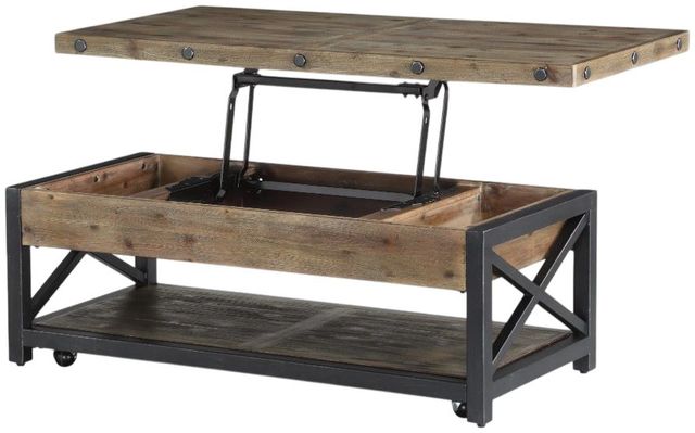 Flexsteel® Carpenter Light Brown Lift-Top Coffee Table with Black Base-2