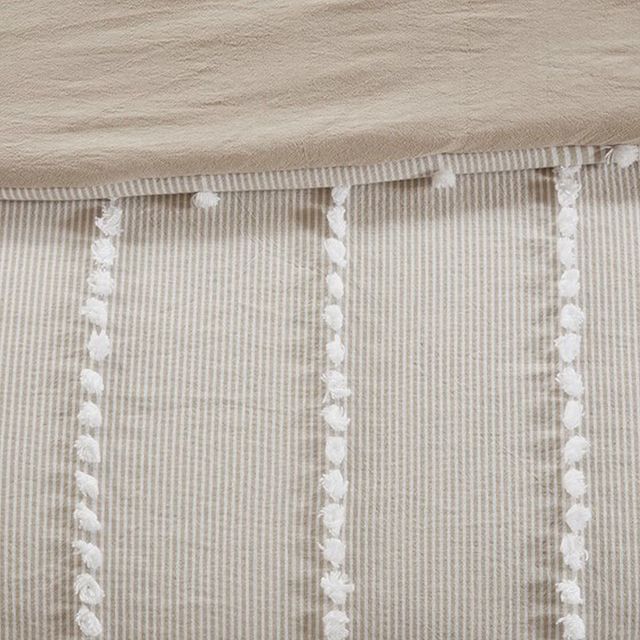 Olliix by Harbor House Taupe King Anslee 3 Piece Cotton Yarn Dyed Comforter Set-4