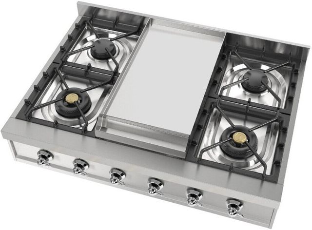 Ilve Nostalgie II 36” Stainless Steel Liquid Propane Rangetop with 6 Burners, Griddle and Chrome Trim-3