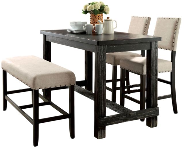 Furniture of America® Sania II 4-Piece Antique Black Counter Height Dining with Bench -0