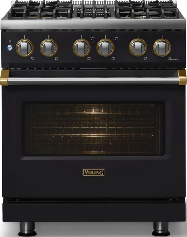 Viking® 5 Series 30" Onyx Pro Style Dual Fuel (LP) Range with Polished Chrome Trim-2