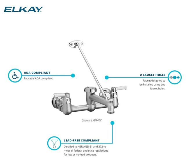 Elkay Rough Chrome Commercial Service/Utility Wall Mount Faucet with Bucket Hook-3