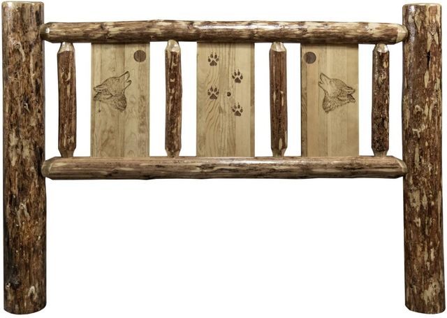 Montana Woodworks® Glacier Country Stained and Lacquered Twin Youth Headboard with Laser Engraved Pine Design-1