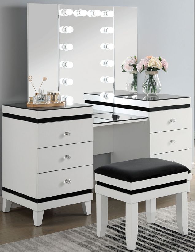 Furniture of America® Madonna 3-Piece Black/White Vanity Set-1