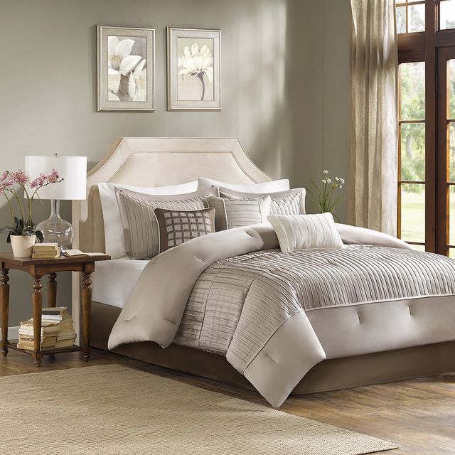 Olliix by Madison Park Trinity 7 Piece Taupe Queen Comforter Set-0