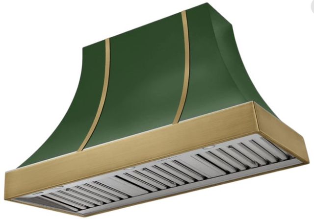 AGA Cascade 48" Cornwall Green Wall Mounted Range Hood  with Antique Brass Trim-0