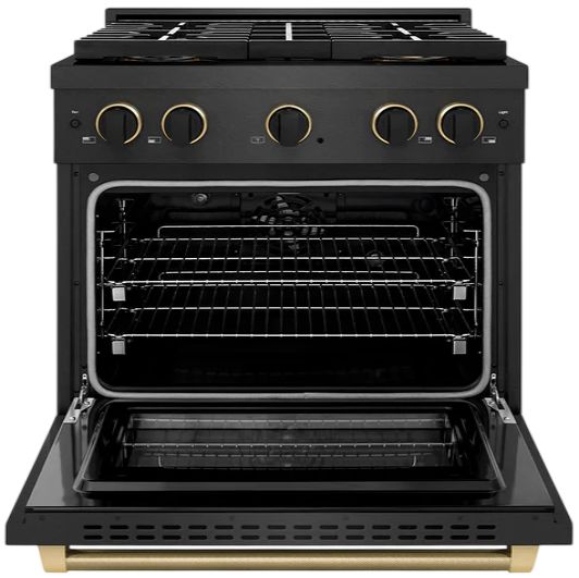 ZLINE Designer Collection Paramount 30" 4.2 Cu. Ft. Black Satin Stainless Steel Dual Fuel Range with Matte Black and Champagne Bronze Accents-1