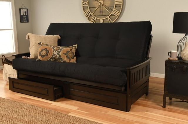 Kodiak Furniture Phoenix Suede Black/Espresso Queen Storage Futon with Mattress-2