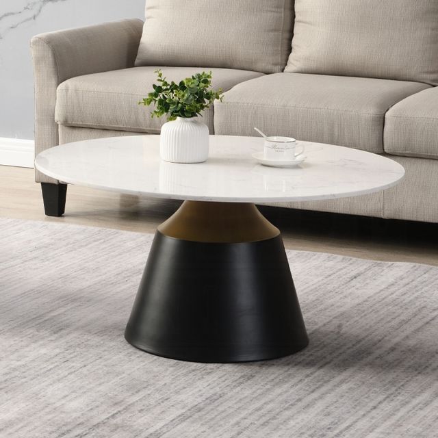 ACME Furniture Jaramillo White Natural Coffee Table with Black Base-1