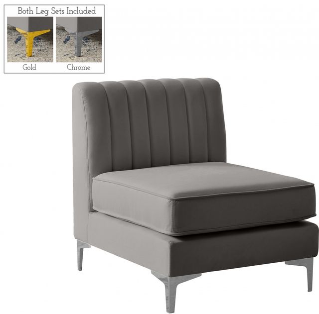 Meridian Furniture Alina Grey Velvet Armless Chair-1