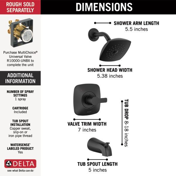 Delta Modern Monitor 14 Series Matte Black Tub and Shower Trim-2